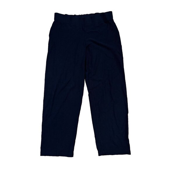 Eileen Fisher Size Petite M Straight Pant Black Capri Elastic Waist Made in USA - Picture 1 of 3